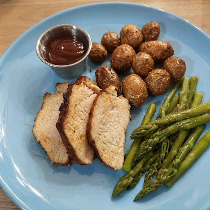 Air Fried BBQ Pork Tenderloin with Roasted Potatoes