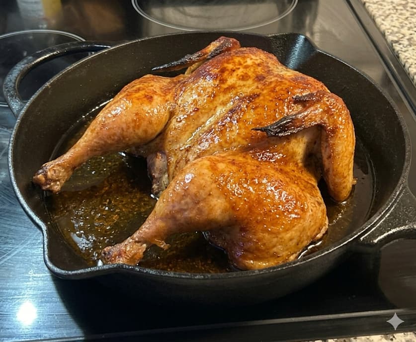 Roasted root beer butterflied chicken