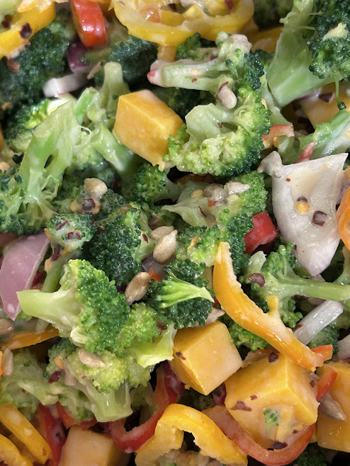 Sweet and spicy broccoli salad with cheddar